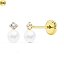 Pendientes de oro 18k perla con circonita con rosca para niña recien nacida
